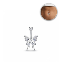 Anneau de nombril en acier inoxydable 316L, barre incurvée argentée, papillon queue de hirondelle, CZ pendantes, bijoux de piercing hypoallergéniques