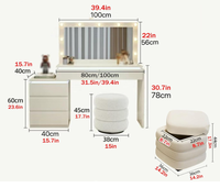 Coiffeuse moderne en bois avec tiroirs de rangement, miroir éclairé et fonction extensible – Table de maquillage élégante pour chambre et salon