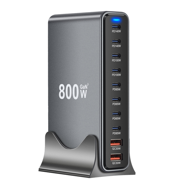 800W Travel USB C Fast Charger Block, 10 Port PD GAN Charging Station Dual 140W PD+Dual 100W PD PPS Fast Charging Charger