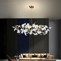 Lustre moderne au design floral en céramique dorée et blanche pour salon, chambre à coucher, gazebo, salle à manger, lustre en laiton
