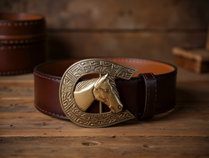 Cintura in Pelle di Cavallo con Grande Fibbia in Rame a Forma di Testa di Cavallo, Stile Casual - Product Image 2