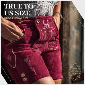 Lederhosen bavaroises sur mesure pour femmes, rouge cerise, design allemand authentique, shorts au-dessus du genou avec bretelles, costume d'Oktoberfest - Product Image 5
