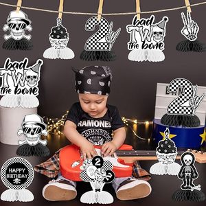 8 pièces Décorations d'anniversaire <span class=keywords><strong>Bad</strong></span> Two the Bone Centre de table nid d'abeille <span class=keywords><strong>Bad</strong></span> Two the Bone Décoration Rock and Roll pour le 2ème anniversaire - Product Image 2
