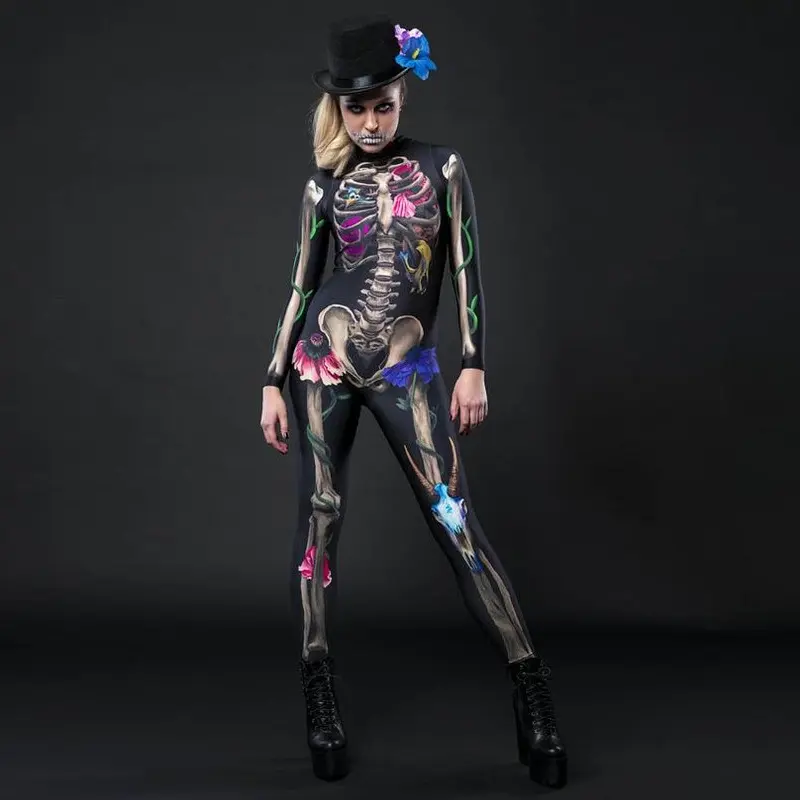 Jumpsuit Jumpsuit Wanita Dewasa Halloween, Kostum Cosplay Tulang Tengkorak Bola Halloween 2020