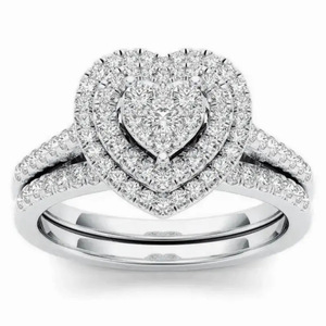Set di anelli a cuore a strati per donna, due pezzi con design a cuore, anelli da dito per uso quotidiano - Product Image 1