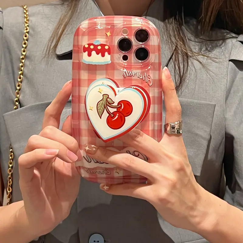 Wholesale Checkered cherry love cake suitable for iPhone 14 girl 12 Pro Max mobile phone shell iPhone 13 bracket type