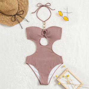 Maillot de bain une pièce sexy TKS, couleur unie, style halter, séchage rapide, modèle ouvert, pour femme - Product Image 3