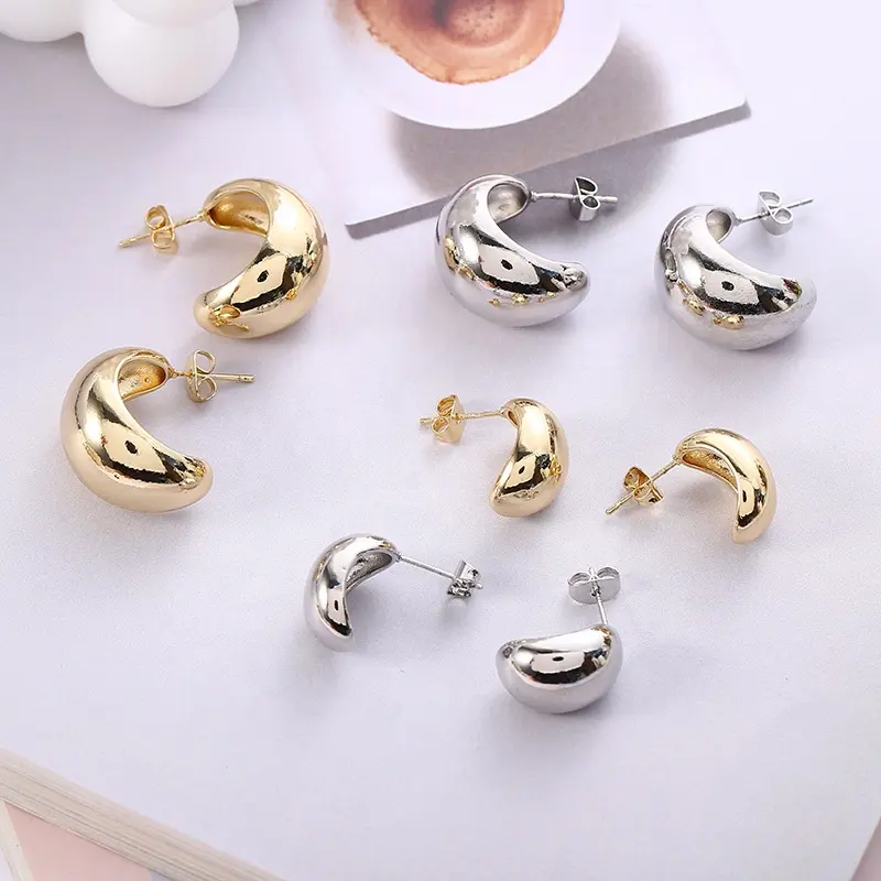 Amazon vendita calda gioielli in argento produzione 14K e 18K oro Vermeil Huggies orecchini a cerchio in argento Sterling 925 placcato audace