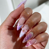 Prix Usine Nouveaux Ongles Press-On 3D 24 Pièces, Faits Main, Pointes Françaises Amande Personnalisées, Faux Ongles Artistiques Vente en Gros pour Doigts