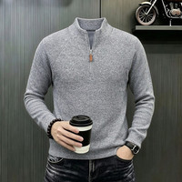 Sweat-shirt à col montant zippé en velours côtelé de polyester pour homme, infroissable, sans repassage, coupe droite, couleur unie, en stock pour l'automne