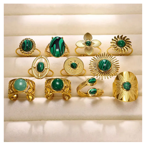 Direct From Indian Manufacturer Vintage 18K <b>Gold</b> Plated Natural <b>Turquoise</b> Jade Adjustable Open Fashion <b>Rings</b> for Women - Product Image 3