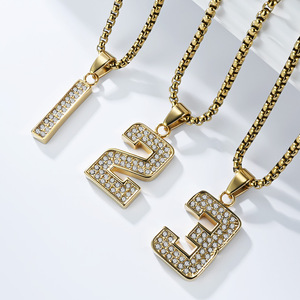 Unisex street style number pendant hip-hop style <b>titanium</b> steel gold-plated full diamond necklace, niche and high-end. - Product Image 3