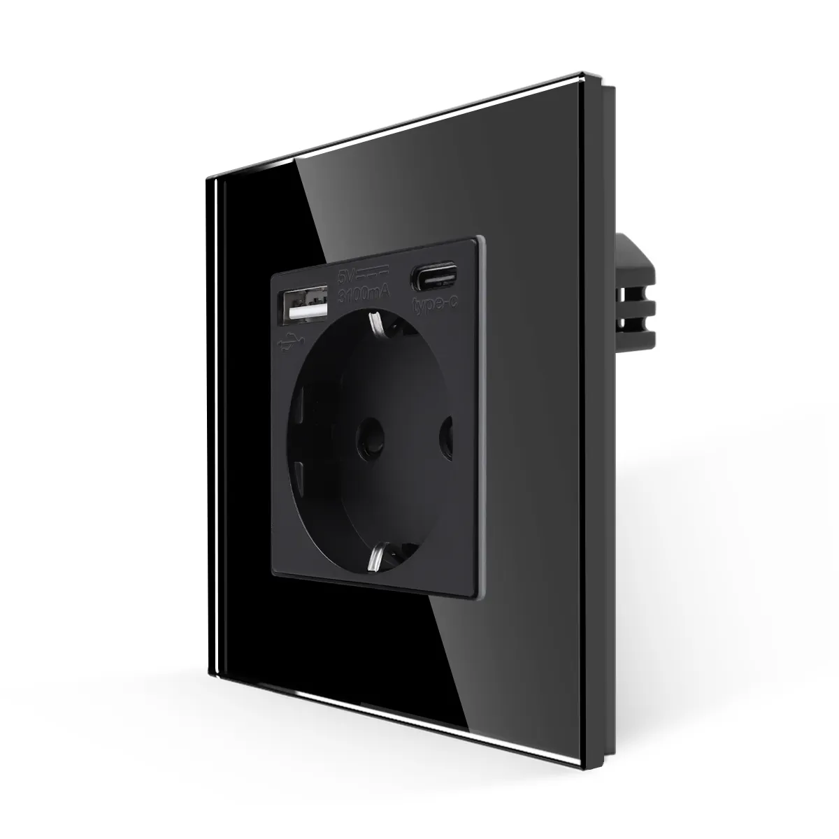 Wholesale Custom Bingoelec Eu Standard Germany 16A Black Glass Panel Electric Outlet Wall Socket With Usb Ports