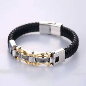 High Quality Wholesale Custom <b>Men</b> Bracelet Stainless Steel Magnetic Leather Bracelet - Product Image 5