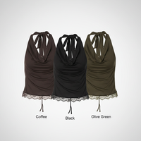 Vêtements pour femmes : Débardeur sexy à col licou, dos nu, avec bordure en dentelle, style vintage Y2K, type camisole