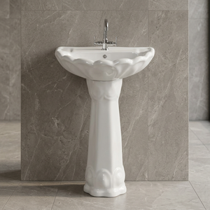 Ensemble de lavabo rectangulaire moderne en céramique avec piédestal complet pour salle de bain, sanitaires inclus - Product Image 3