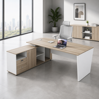 Bureau de direction moderne en forme de L, table de bureau en bois avec armoire latérale pour directeur et PDG