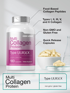 Suplementos de Belleza OEM/ODM, Cápsulas de Colágeno Múltiple Tipo III, II, IV y X, Suplemento Dietético de Colágeno, Queratina y Ácido Hialurónico - Product Image 3