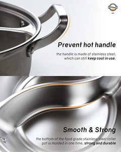Pentola per Hot Pot in Acciaio Inox con 2 Scomparti, Divisoria per Sapori, Compatibile con Piano a Induzione, Lucidatura, per Zuppe, Utilizzabile in Cucina Domestica - Product Image 3