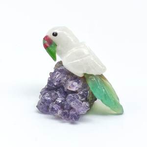 Escultura de Loro en Rubí Zoisite/Calcita Blanca/Crisoprasa/Ametista BJ2616 - Product Image 1
