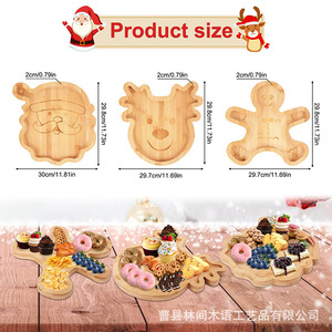 Plateau de service de Noël en bambou, forme Père Noël, renne, homme en pain d'épices, assiette à collation de fête, plateau décoratif en bois - Product Image 3