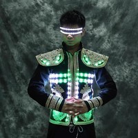 Светодиодный светящийся флуоресцентный костюм для сценических выступлений, баров и подиумов, унисекс, полиэстер
