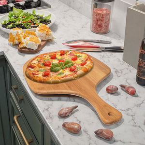 Ownswing ถาดเสิร์ฟพิซซ่าทรงสี่เหลี่ยม12นิ้วพร้อมด้ามไม้ไผ่เกรดอาหารเขียงไม้พายดีไซน์ธรรมชาติที่ทันสมัย - Product Image 1