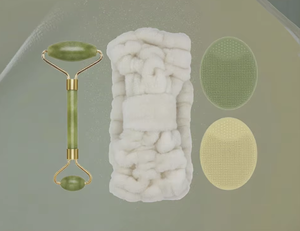 Ensemble d'outils de beauté MEJ : Rouleau de jade, bandeaux pour cheveux, brosse nettoyante faciale en silicone - Product Image 4