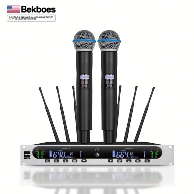 Bekboes X26 Professional Karaoke Sans Fil True Diversity Wireless Microphone System for Singing Stage Performance