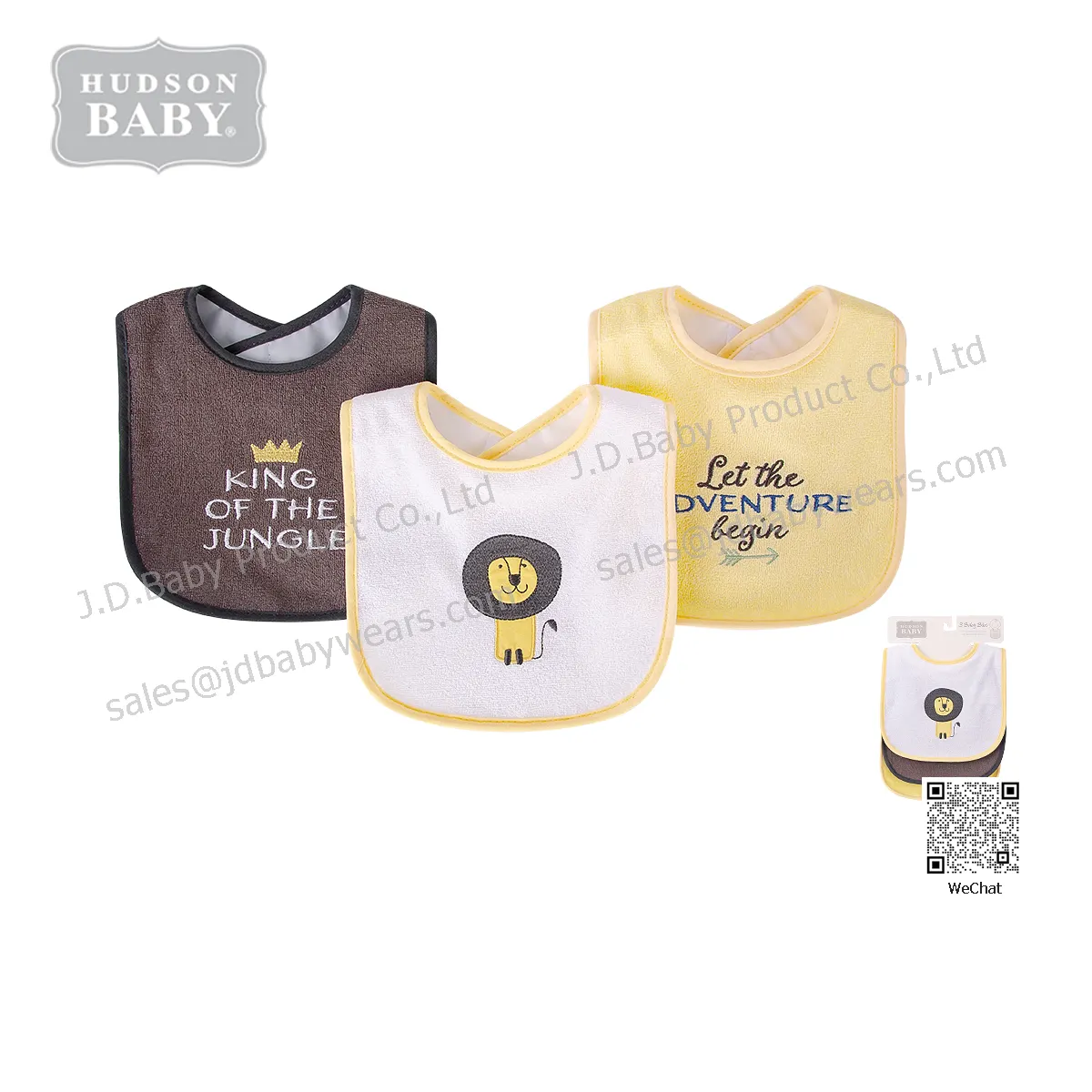 Customized double cotton and PEVA waterproof baby bib, soft baby feeding easy to clean bib brand of H u d s o n Baby