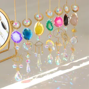 Handmade Agate K9 Crystal Sun catcher Rainbow Prism Sun Catcher Stickers Crystal Glass Wind Chimes Crystal Sun Catcher Hanging