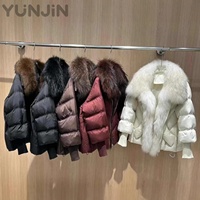 Veste matelassée de luxe pour femme en fourrure de raton laveur véritable, manteau en duvet de canard blanc, design à col volumineux, coupe ample, parka d'hiver