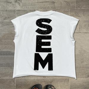 เสื้อกล้ามสตรีทแวร์ผ้าฝ้ายพิมพ์ลายสำหรับวิ่งออกกำลังกาย ไซส์ใหญ่ เสื้อกล้ามออกกำลังกายผู้ชาย คอกลม ตกแต่งคริสตัล เสื้อยืดแขนกุดโอเวอร์ไซส์สั่งทำได้ - Product Image 2