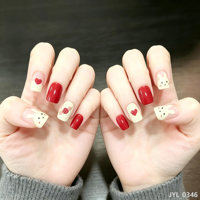 24 faux ongles souples à presser pour la Saint-Valentin, motifs lapin, fleur et cœur rouges et nus, brillants, réutilisables, avec autocollants adhésifs, pour un manucure DIY mignonne