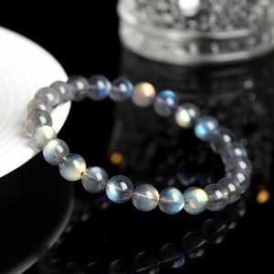 Natural Labradorite Grey Moonstone Bracelet <b>Blue</b> Flash Healing Crystal Stretch <b>Beaded</b> Gemstone Bracelet Unisex Spiritual Jewelry - Product Image 2