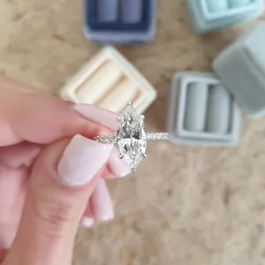 Anello con diamanti Marquise in argento Sterling 925 con promessa di gioielli da donna con zirconi cubici all'ingrosso personalizzati