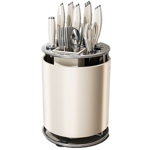 Portacuchillos giratorio de color crema para cocina con soporte para palillos, caja de almacenamiento multifuncional para uso en encimera - Product Image 2