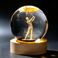 Lámpara de Noche de Cristal con Grabado Láser 3D Personalizado, con Base de Madera, Lámpara LED con Temática Deportiva, Recuerdo, Venta al Por Mayor