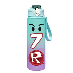 Botella Robloxs A-Z de 750 ml, gran capacidad, diseño de letras de videojuegos, para ejercicio al aire libre, color degradado, vaso de agua con pajita de plástico, vaso de plástico para beber. - Product Image 6