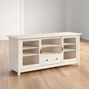 Möbel lieferant klassischer weißer kleiner Holz schrank Spanplatten-TV-Ständer mit Glastüren und Regalen