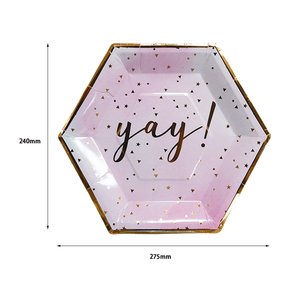 Assiettes en papier hexagonales roses avec logo personnalisé doré - <span class=keywords><strong>Vaisselle</strong></span> <span class=keywords><strong>jetable</strong></span> pour fêtes d'<span class=keywords><strong>anniversaire</strong></span> et célébrations pour filles - Product Image 5
