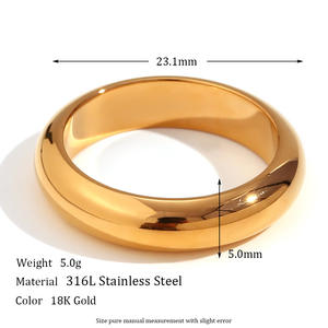 5mm Minimalist Statement Classic Simple Style Jewelry Silver 18K Gold Polished Stainless Steel <strong>Ring</strong> for Women Gift <strong>Mum</strong> Girl - Product Image 2