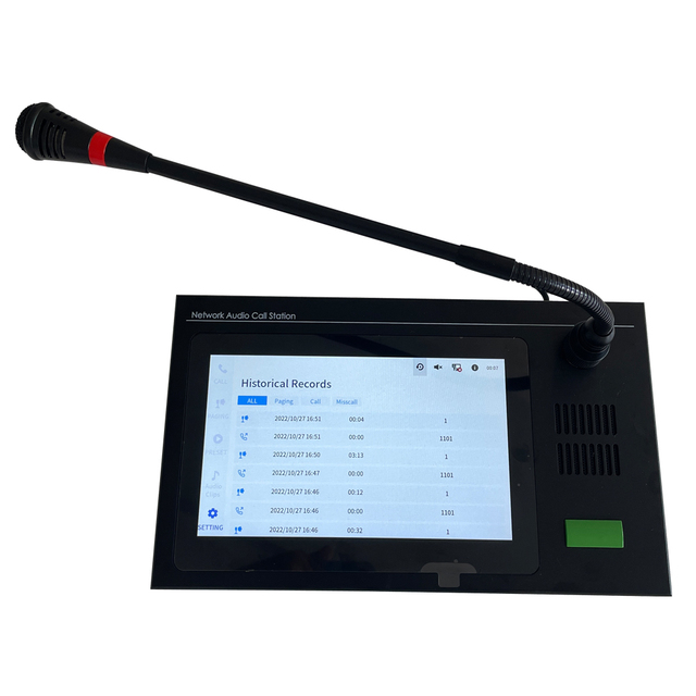 Wireless Partitioned Intercom System with Touch Screen Network Broadcast Microphone and Group Call Speaker for Command Centers