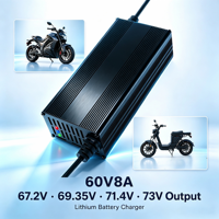 Pengisi Daya Baterai Li-ion 60V8A 67.2V69.35V73V75.6V Pengisi Daya Lithium Perlindungan Sirkuit Pendek Pengisi Daya Sepeda Listrik Robot AGV