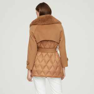 <span class=keywords><strong>Manteau</strong></span> en laine épissé de couleur unie de haute qualité <span class=keywords><strong>manteau</strong></span> d'hiver en duvet pour femmes avec col en fourrure - Product Image 5