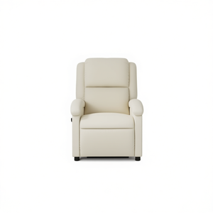 Cream Recliner Chair Faux Leather Manual Massage Contemporary Living Room Furniture - Product Image 1