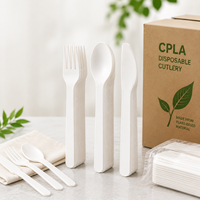 Ensemble de couverts jetables résistants à la chaleur en CPLA compostable, fourchette, couteau, cuillère, 6 pouces, blanc, logo personnalisé, vente en gros