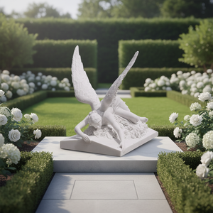 Sculpture commémorative extérieure en marbre blanc sculpté à la main, taille réelle, ange tombé, pierre naturelle, pierre tombale personnalisée - Product Image 6