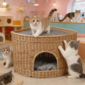 <span class=keywords><strong>Cama</strong></span> para Mascotas Multifuncional de Mimbre de Ratán Natural Hecha a Mano, Cesta de Almacenamiento para Gatos, Venta al por Mayor - Product Image 6