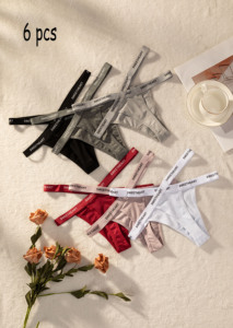 ชุดชั้นในแบบจีสตริงผ้าฝ้ายพิมพ์ลายตัวอักษร สีพื้น แบบไขว้ เซ็กซี่ น่ารัก ใส่ได้ทุกวัน แพ็ค 6 ชิ้น มีสินค้าในสต็อก - Product Image 2